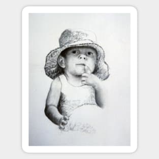 Child in Hat  - Drawing by Avril Thomas - Adelaide Artist Sticker